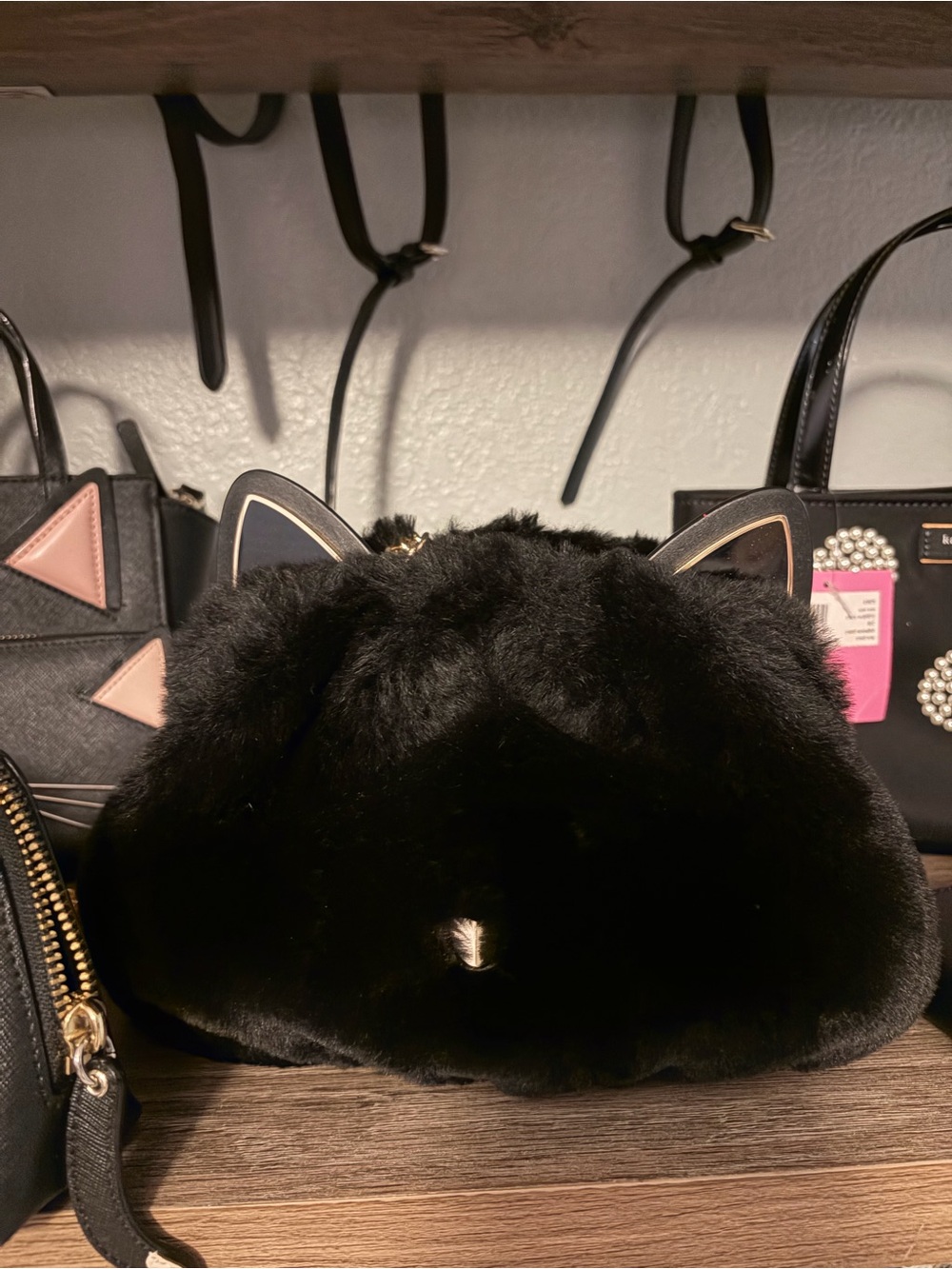 kate spade Black Faux Fur Cat-Ear Crossbody Bag